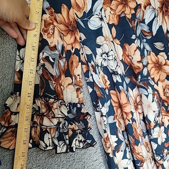 Honeyme Oversized Womens Dress Midi Pockets Floral Size Small Ruffle Sleeves NWT - Picture 8 of 11